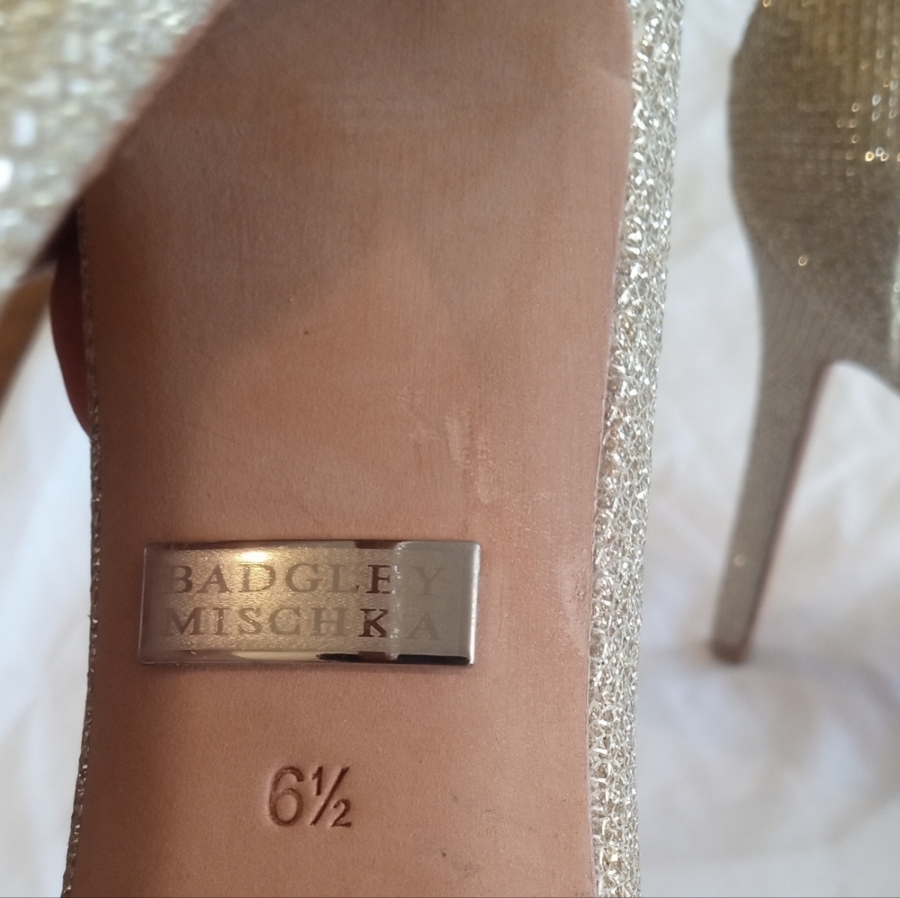 Badgley Mischka Glittery Gold Crisscross Ankle-Strap Heels - Picture 4 of 5
